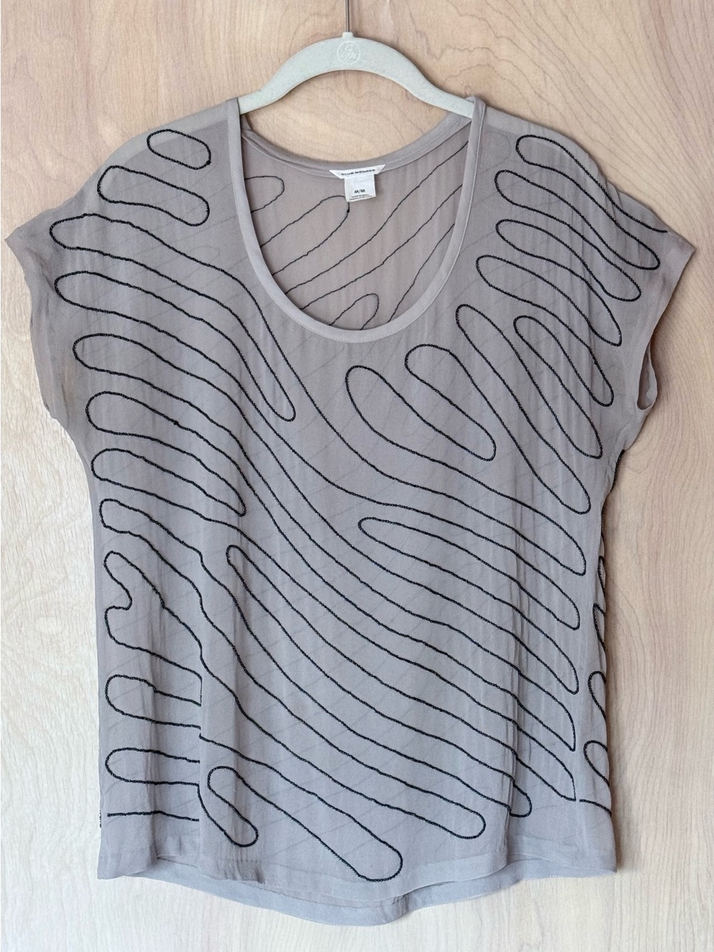 Club Monaco 100% Silk Sheer Top Beaded Abstract Gray Women’s M